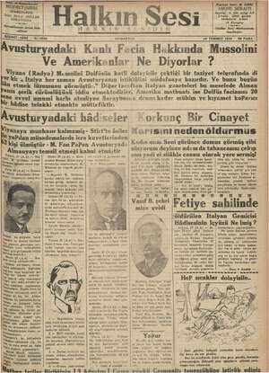 Halkın Sesi Gazetesi 28 Temmuz 1934 kapağı