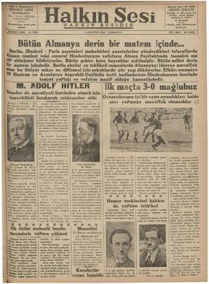 Halkın Sesi Gazetesi 4 Ağustos 1934 kapağı