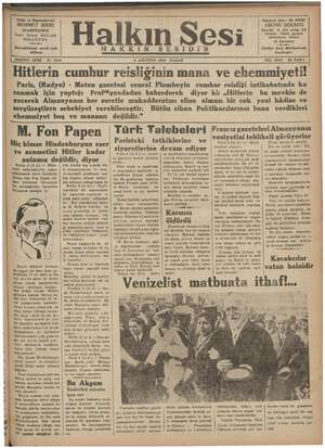 Halkın Sesi Gazetesi 5 Ağustos 1934 kapağı