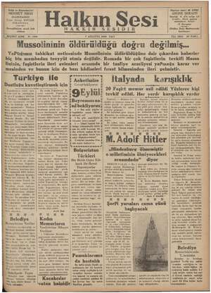 Halkın Sesi Gazetesi 7 Ağustos 1934 kapağı
