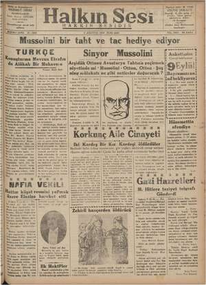 Halkın Sesi Gazetesi 9 Ağustos 1934 kapağı