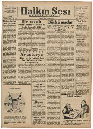Halkın Sesi Gazetesi 1 Eylül 1934 kapağı