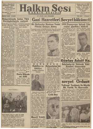 Halkın Sesi Gazetesi 27 Eylül 1934 kapağı