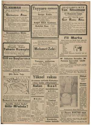     "ahifs ( Malki Sesi ) İKİNCİ TESRİN ELHA AMIRA öne» sı) LKIÇEŞMELIKTE / MILLİ KÜTÜPHANE Tayyar — — ei Tan Sineması...