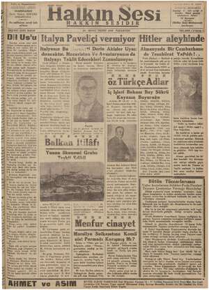 Halkın Sesi Gazetesi 26 Kasım 1934 kapağı