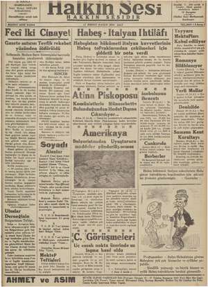 Halkın Sesi Gazetesi 11 Aralık 1934 kapağı