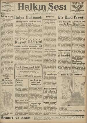 Halkın Sesi Gazetesi 21 Ocak 1935 kapağı