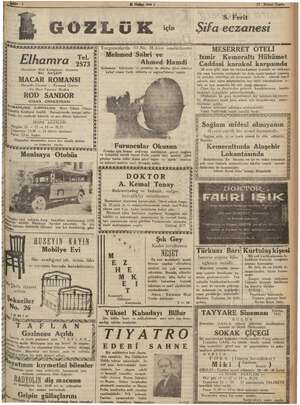    HB Hallçn Sesi ) 23 Birinci Teşrin e S. Ferit k GÖZLUR w Şifaeczanesi SİSİKKAKISKRAAKAD| 0 Tel. Elhamra 5; İdaresinde Milli