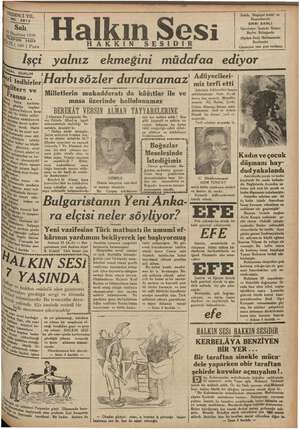 e elimi ya | No. 2s: alı Haziran 1936 İc YIL Halkın Sesi Sahib, Neşriyat Amiri ve Başmuharriri SIRRI SANLI İdarehane: İzmirde