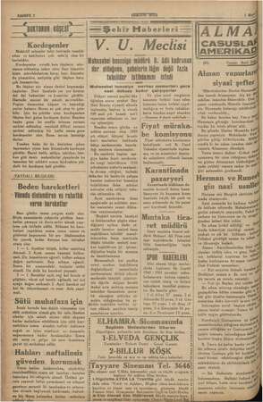    i SAHIFE 2 GATERCSES) 5 Mef i —“atronun işisi — | — Şehir Haberleri — ALMAİ p Kordeşenler V. U z Meclisi CASUSLA Muhtelif