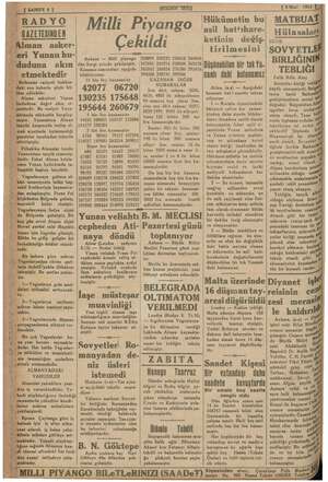  I SAHIFE 4) “RADYO * GAZETESİNDEN Alman “asker- “eri Yunan hu- di ul “duduna akın ii etmektedir ii Balkanlar vaziyeti hakkın-