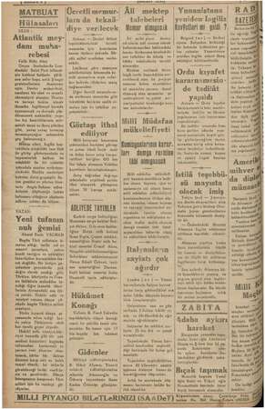    NM : , ve a geç kalmıyacağ ız yg oamıre *9|J MATBUAT Hülasaları ULUS ; Atlantik mey- danı muha- s rebesi Falih Rıfkı Atsy