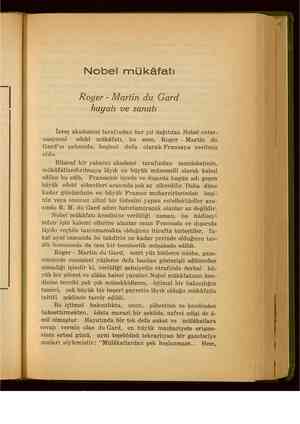    Nobel mükğfatı Roger - Martin du Gard hayatı ve sanatı İsveç akademisi tarafından her yıl dağıtılan Nobel enter- nasyonal