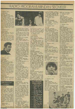  RADYO PROGRAMLARINDAN SECÇMELER 7 NİSAN 1971 ÇARŞAMBA İSTANBUL RASYOSU İkinci Programı: 20.15—21.00 Yeni plâklarla 45 dakika