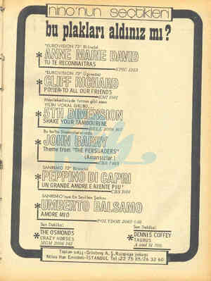  —Ö Z bu plakları aldınız mı? İNİNE MARIE DAVID T TÜ TE RECONNAITRAS “EUROVİSİON 73" Üçünc T©[L.HEF RİĞHARD PO'YER:TO ALL OUR