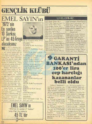  n EMEL SAYIN”'ın 1972'nin En sevilen 10 Sarkısı, LP'ini 4öliraya alacaksınız sa" ve "0 ağacın altını anma olur muyum hiç",