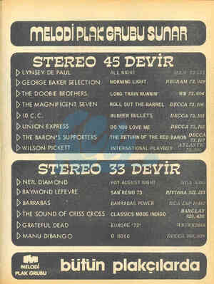  — MELODİPLAK GRUBU SUNAR STEREO 45 DEYİR D LYNSEY DE PAUL —) GEORGE BAKER SELECTION DTHE DOOBIE BROTHERS D THE MAGNIFİCENT