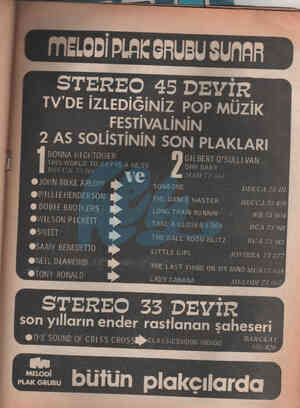  MELODİPLAK GRUBU SUNAR STEREO 45 DEVİR TV'DE İZLEDİĞİNİZ POP MÜZİK FESTIVALININ 2 AS SOLİSTİNİN SON PLAKLARI DONNA HIGETOWER