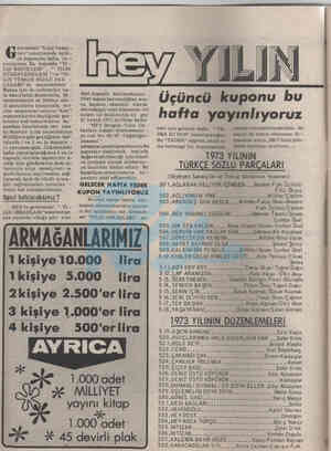  ları" anketimizde üçün- cü kuponubu hafta ya - yınlıyoruz. Bu kuponda "YI - LIN BESTELERİ", " YILIN DÜZENLEMELERİ " ve "YI-