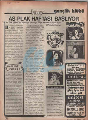  EYGENÇLİK KLÜBÜ ıı bu hafta — üyelerine ASPLAK y Şirketinin piyasaya çıkardığı — Neşe Karaböcek'in Türk ve Batı Müziği...