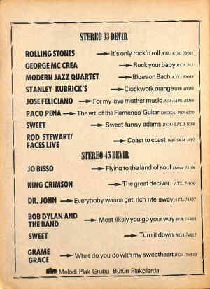  a— — ea N STEREO 33 DEVİR ROLLİNG STONES —— |t's only rock'n roll ATL: coc 79101 GEORGE MCCREA —- Rock your baby rCA 545...