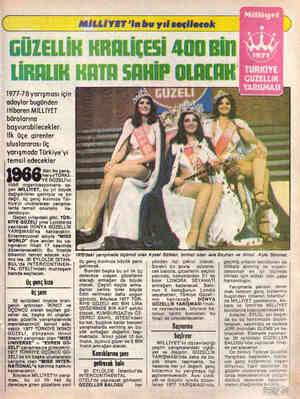  (_ | MİLLİYET 'in bu yıl seçilecek GÜZELLİK KRALİCESİ 400 BİN LİRALIK KATA SII OLACAR 1977-78 yarışması için adaylar bugünden