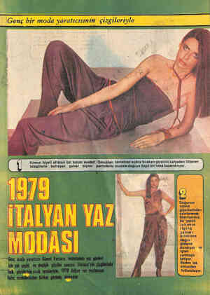  Kırmızı biyeİi eflatun bir tulum modâli. Omuiları tamamen açıkta bırakan giysinin kalçadan itibaren ) büzgülerle bollaşan...