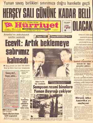 Hürriyet Gazetesi 19 Temmuz 1974 kapağı