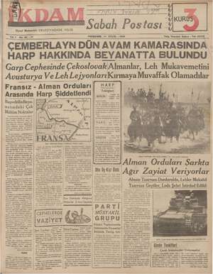 İkdam (Sabah Postası) Gazetesi 14 Eylül 1939 kapağı