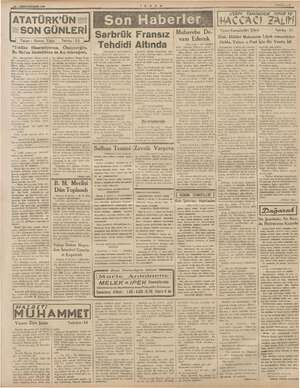    10 — PİRİNCİTEŞRİN 1939 SAYFA <3 ATATÜ RK'ÜN YLAM TARIMINDE ia VE — SON G Ü N LERİ Sa rbrü k Fra IZ Yazan: Kemaleddin Şükrü