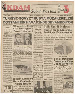 İkdam (Sabah Postası) Gazetesi 15 Ekim 1939 kapağı