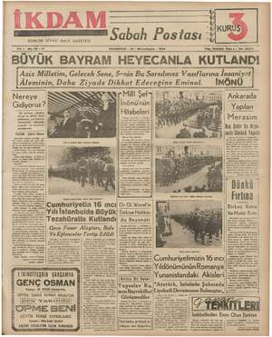 İkdam (Sabah Postası) Gazetesi 30 Ekim 1939 kapağı