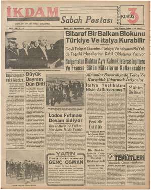 İkdam (Sabah Postası) Gazetesi 31 Ekim 1939 kapağı