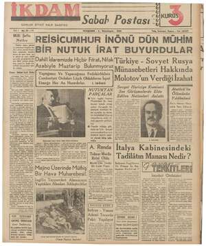 İkdam (Sabah Postası) Gazetesi 2 Kasım 1939 kapağı