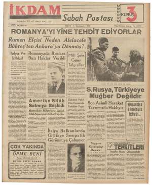 İkdam (Sabah Postası) Gazetesi 5 Kasım 1939 kapağı