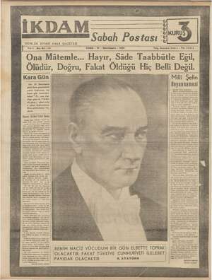 İkdam (Sabah Postası) Gazetesi 10 Kasım 1939 kapağı