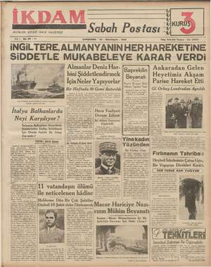 İkdam (Sabah Postası) Gazetesi 22 Kasım 1939 kapağı