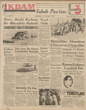 İkdam (Sabah Postası) Gazetesi 25 Kasım 1939 kapağı