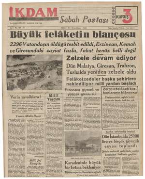 İkdam (Sabah Postası) Gazetesi 29 Aralık 1939 kapağı