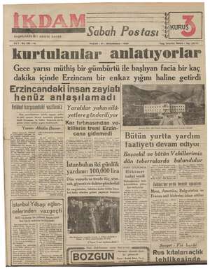 İkdam (Sabah Postası) Gazetesi 31 Aralık 1939 kapağı