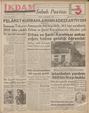 İkdam (Sabah Postası) Gazetesi 5 Ocak 1940 kapağı