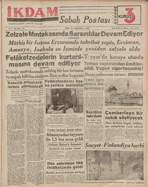 İkdam (Sabah Postası) Gazetesi 9 Ocak 1940 kapağı