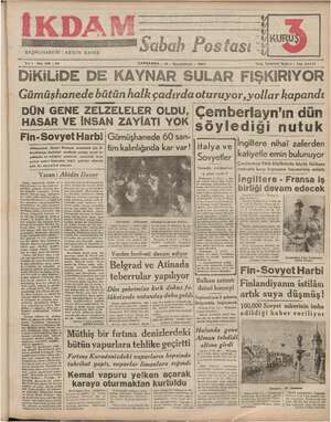 İkdam (Sabah Postası) Gazetesi 10 Ocak 1940 kapağı