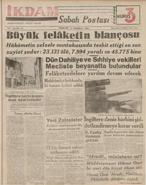 İkdam (Sabah Postası) Gazetesi 11 Ocak 1940 kapağı
