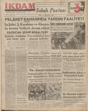 İkdam (Sabah Postası) Gazetesi 12 Ocak 1940 kapağı