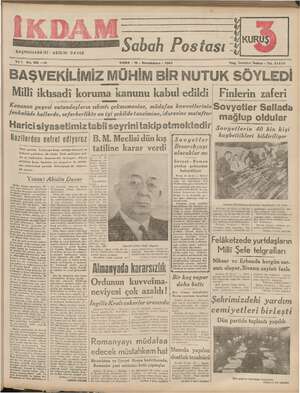 İkdam (Sabah Postası) Gazetesi 19 Ocak 1940 kapağı