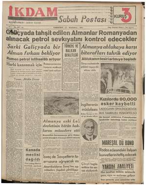 İkdam (Sabah Postası) Gazetesi 27 Ocak 1940 kapağı