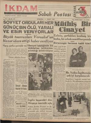 İkdam (Sabah Postası) Gazetesi 14 Şubat 1940 kapağı