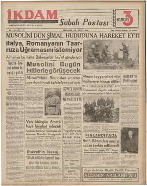  BAŞMUHARRİRİ : Yıl 1 No. 209 —212 ABİDİN DAVER PAZARTESİ - 18 - MART Sabah Postası KURUŞ Yy & dy > | - 1949 Telg. İstanbul