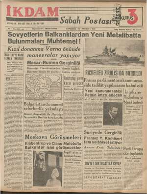    GÜNLÜK SİYASİ HALK GAZETESİ Yi No.333 37 - Başmuharriri ı ABİDİN DAVER ÇARŞAMBA - 10 - TEMMUZ - 1940 Teig. İstanbul İkdam -